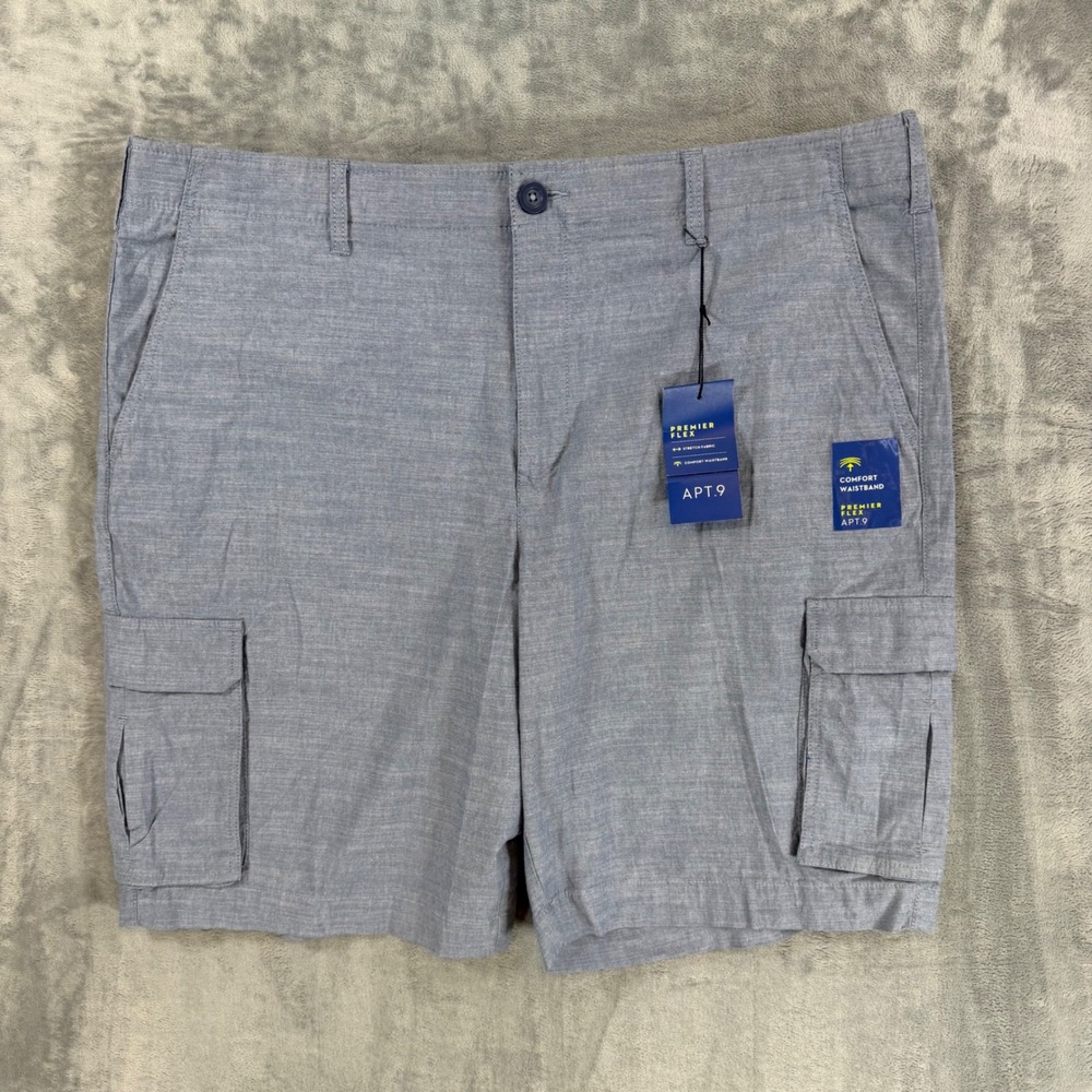 New Apt 9 Premier Flex Cargo Shorts Men's Size 42 Light Blue Heathered